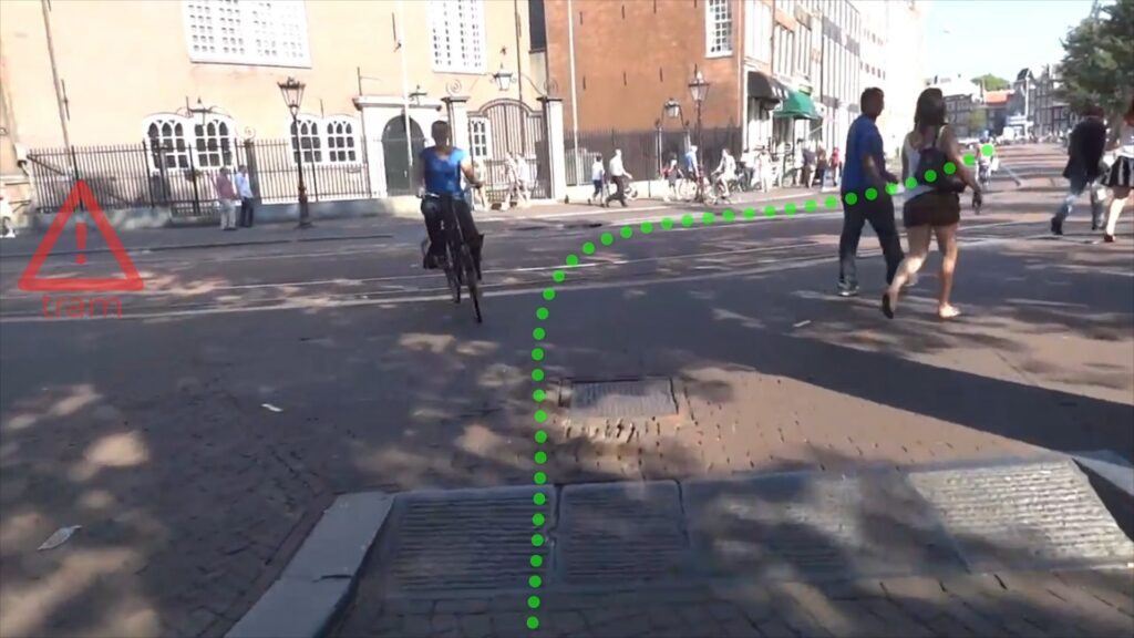 AR prototype view: a warning sign at a busy crossing