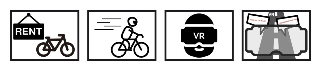 Concept sketches: bike rental, smart bike, VR intro and AR guide
