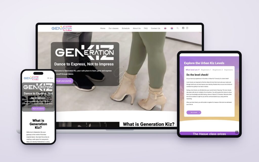 The Generation Kiz website shown on a laptop, tablet and phone