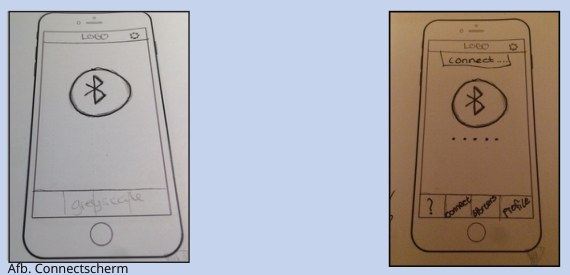 Paper prototype of the connect screen, first and second version