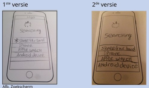 Paper prototype of the search screen, first and second version