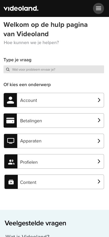 Mobile version of the help page home