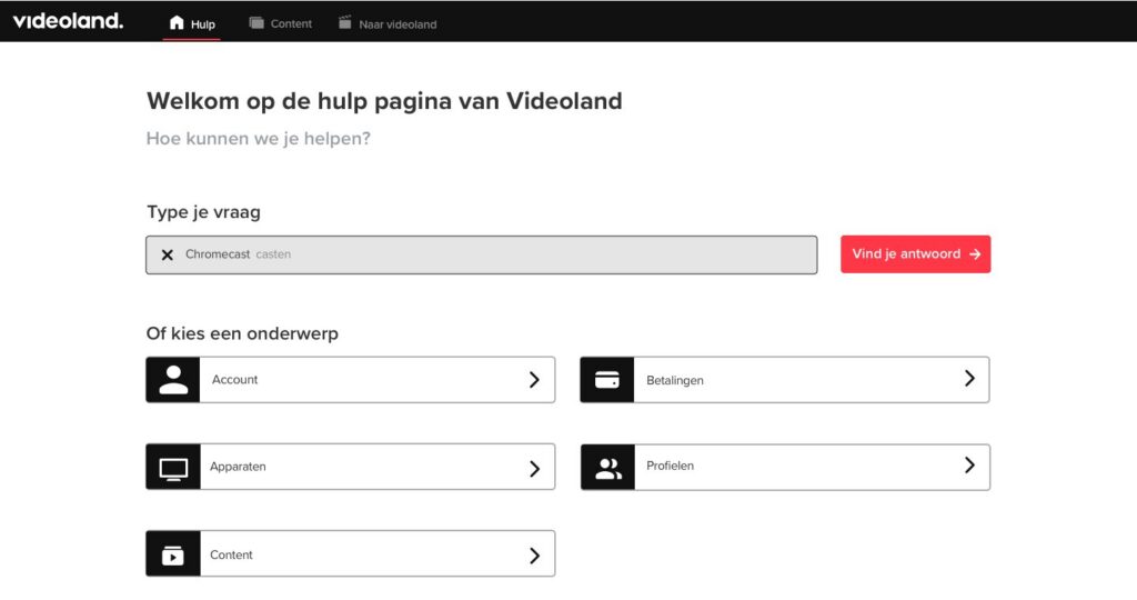 Help page home with an active search