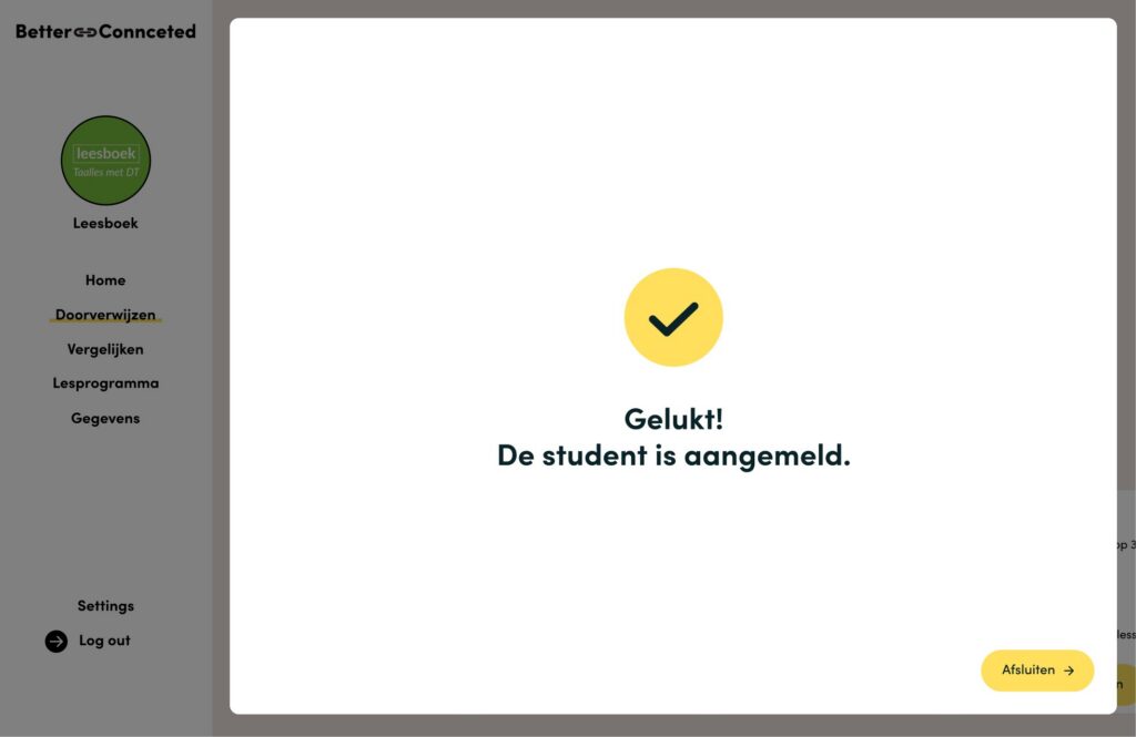 Confirmation that the student has been registered